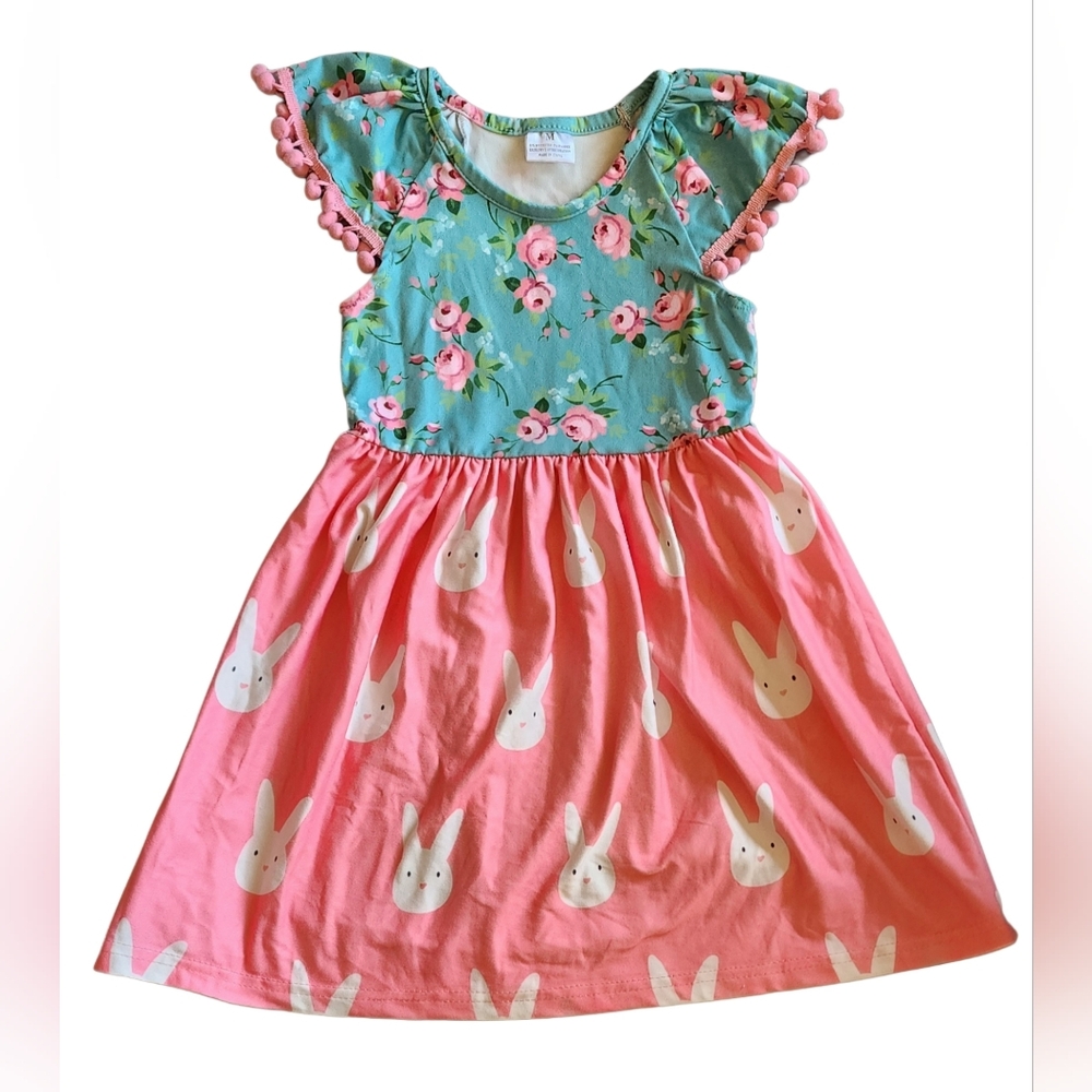 Floral and Bunny Print Kids Dress